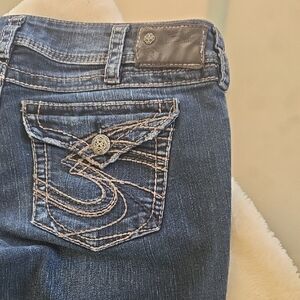 Silver Jeans Dark Blue Boot Cut Jeans with Embroidered Back Pocket